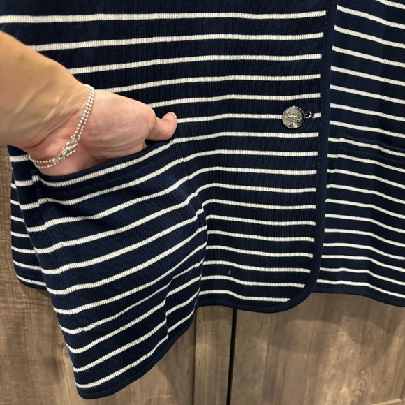 Chaps 2X Knit Blazer Button Front Blue White Striped Nautical - Picture 8 of 13